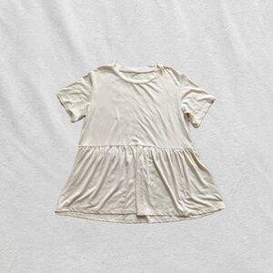 American Eagle Outfitters Cream Short Sleeve Peplum Top